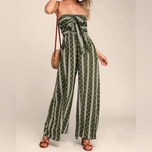 Lulus Raine Olive Green Print Strapless Jumpsuit Size XS